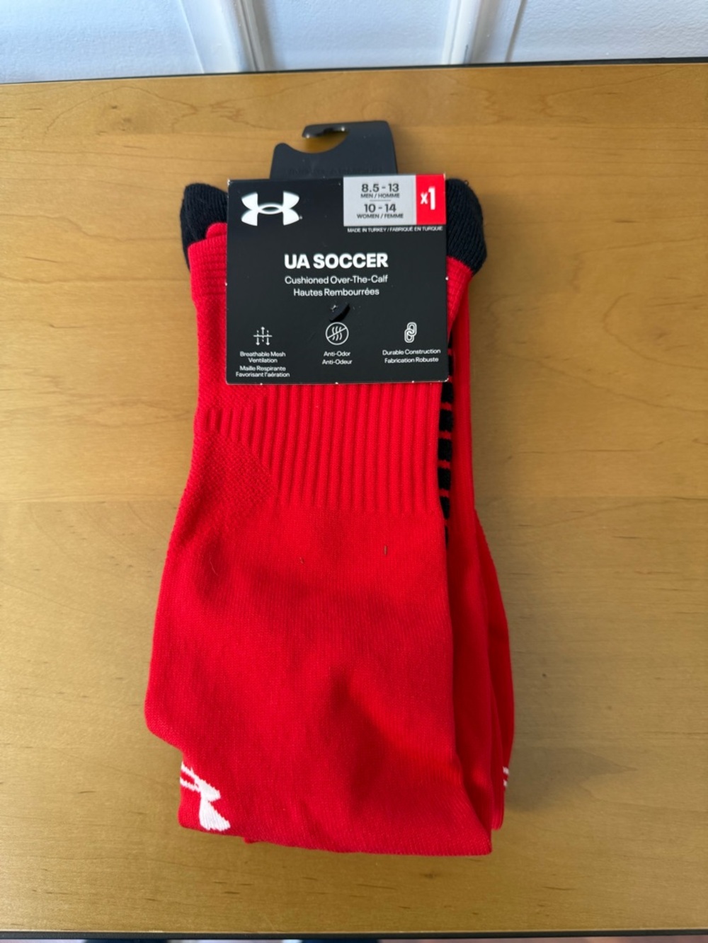 Under Armour Red and Black UA Soccer Cushioned Over-The-Calf Socks